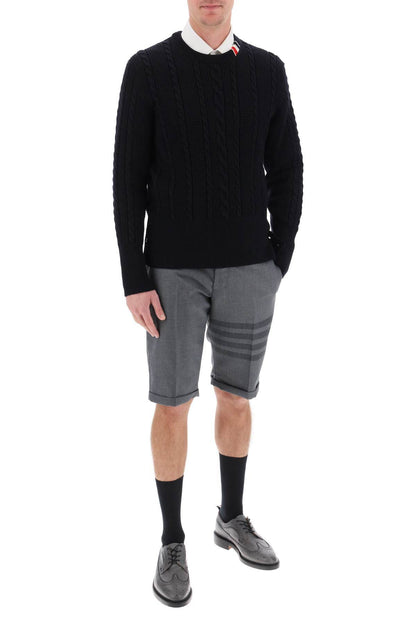 THOM BROWNE cable wool sweater with rwb detail