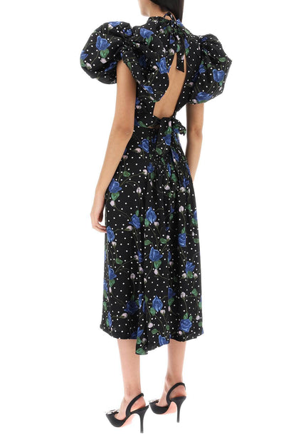 ROTATE midi dress with balloon sleeves