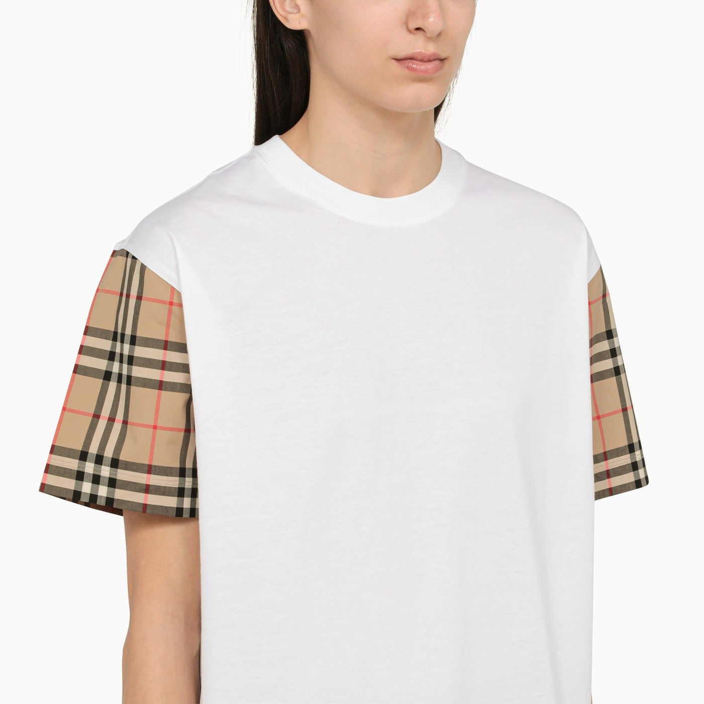 Burberry White Crew Neck T Shirt With Check