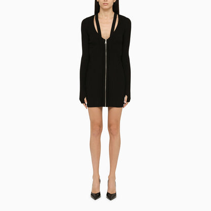 Andreādamo Short Black Ribbed Dress