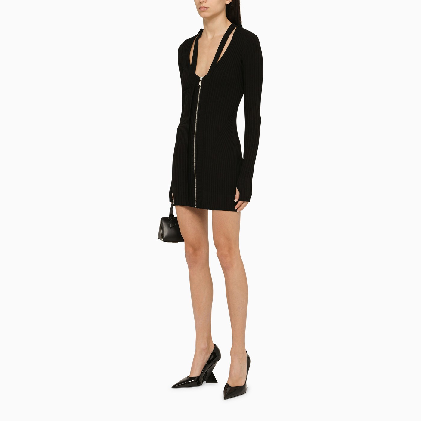 Andreādamo Short Black Ribbed Dress