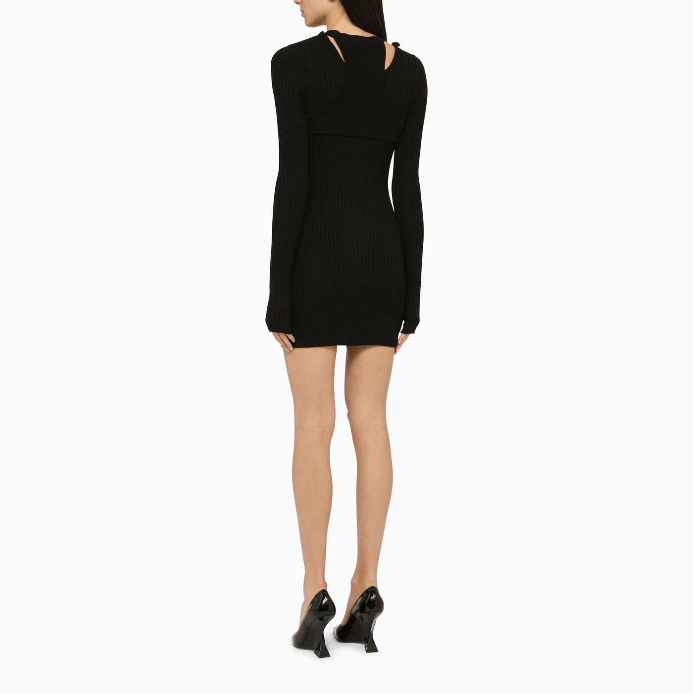 Andreādamo Short Black Ribbed Dress