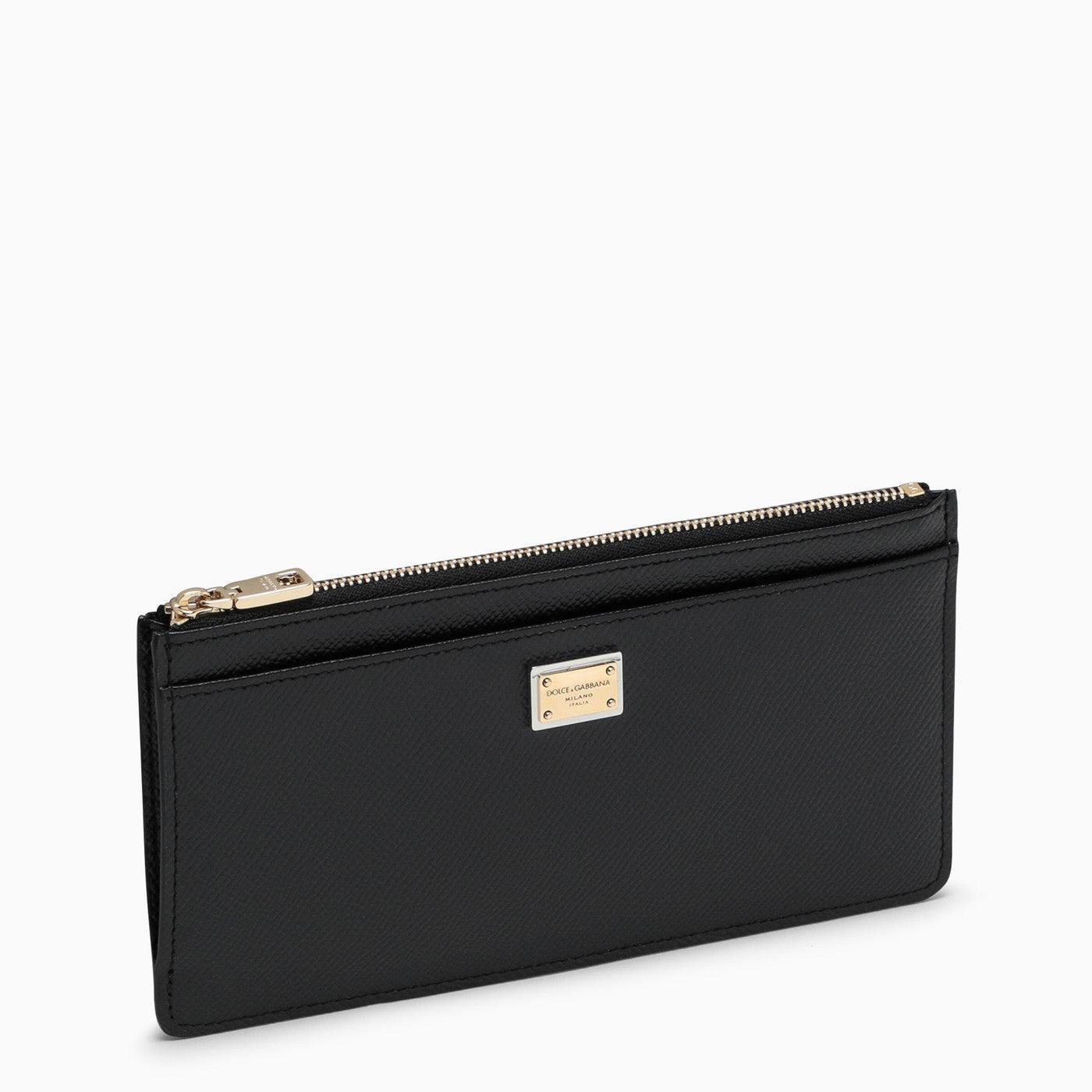 Dolce&Gabbana Black Dauphine Leather Zipped Card Holder