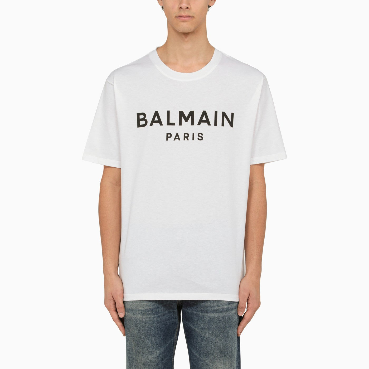 Balmain White Crew Neck T Shirt With Logo