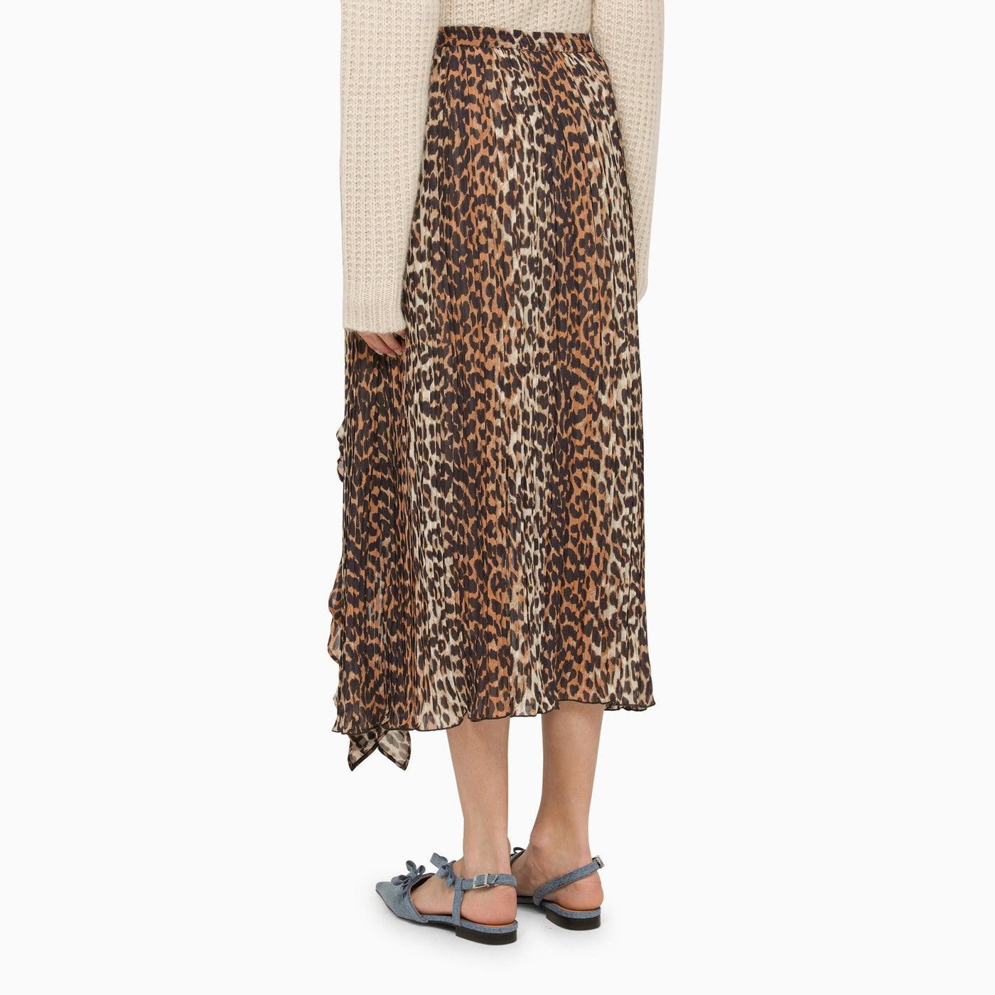 Ganni Leopard Print Midi Skirt With Ruffles