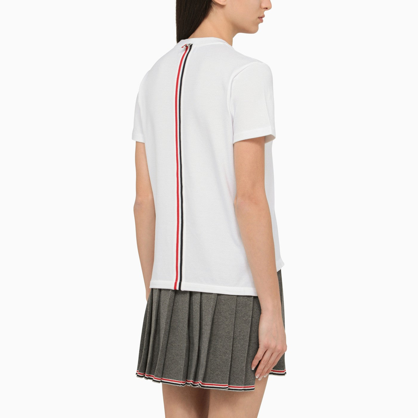 Thom Browne White T Shirt With Tricolour Detail