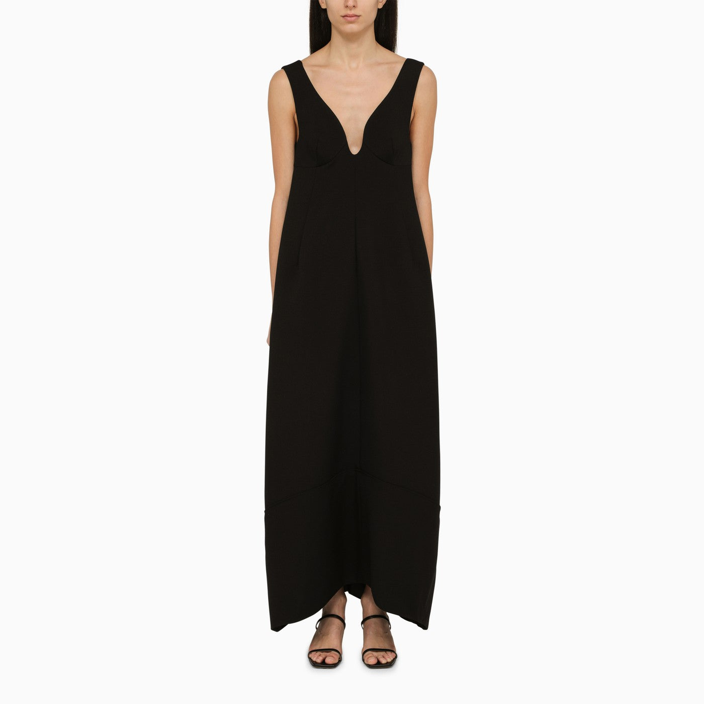 Jil Sander Black Low Cut Wool Long Dress