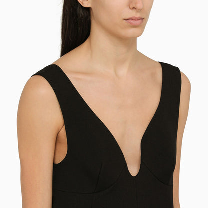 Jil Sander Black Low Cut Wool Long Dress