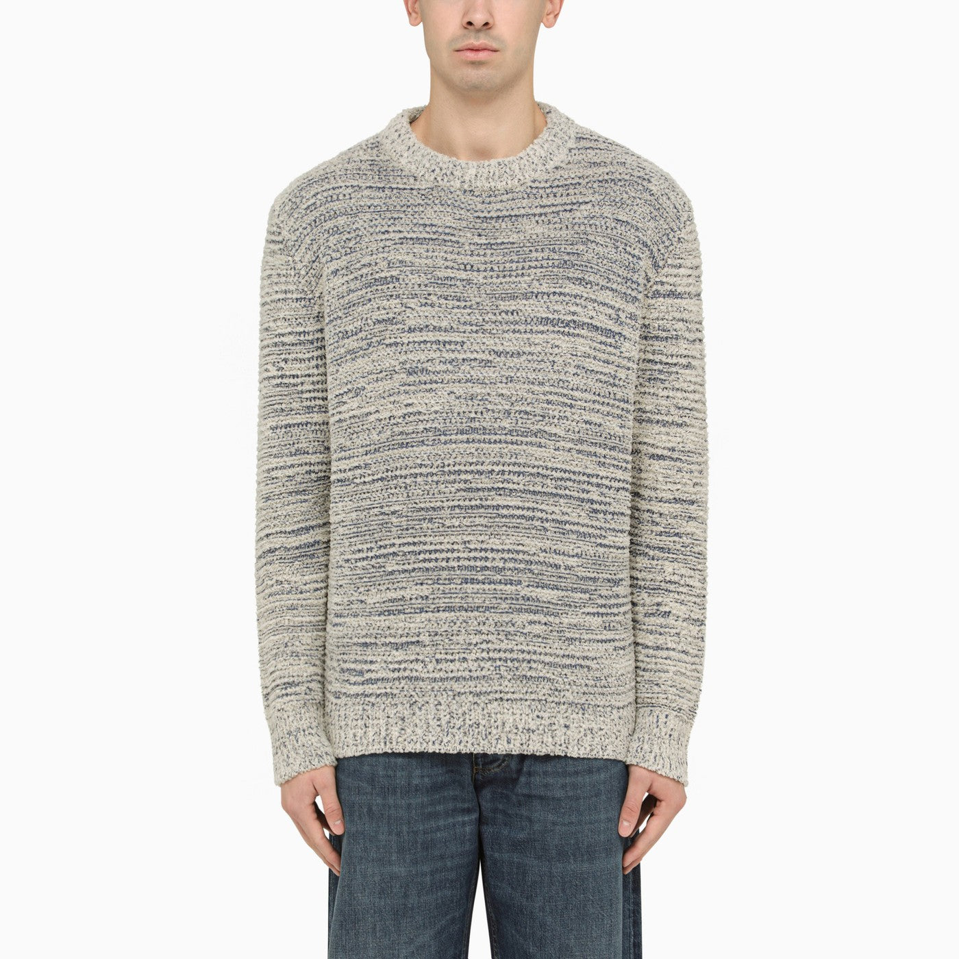 Alanui Blue And White Cotton Blend Crew Neck Sweater