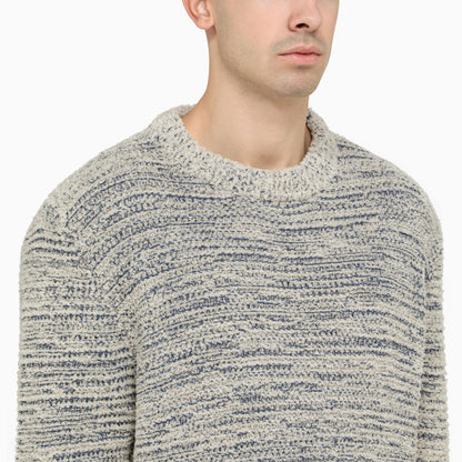 Alanui Blue And White Cotton Blend Crew Neck Sweater