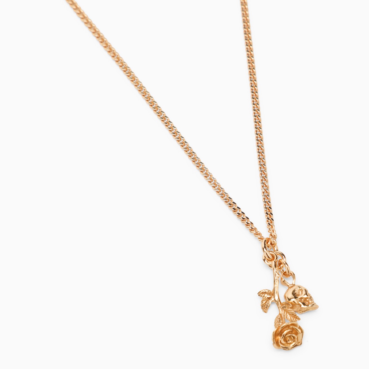 Emanuele Bicocchi Rose And Skull Necklace In 925 Gold Plated Silver