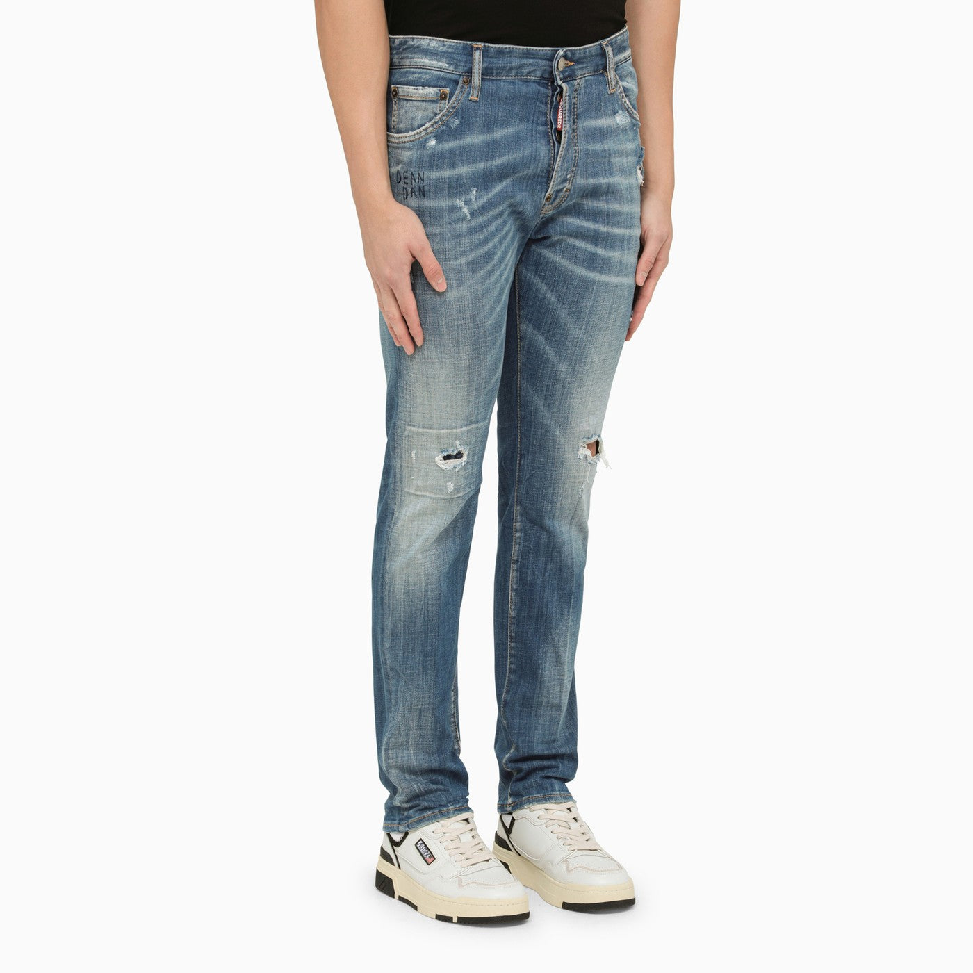 Dsquared2 Regular Blue Washed Denim Jeans With Wear