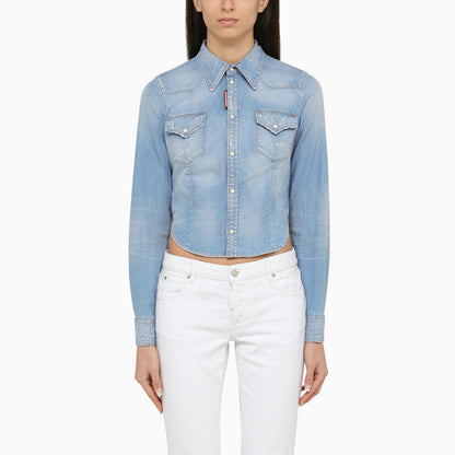 Dsquared2 Light Blue Cropped Denim Shirt