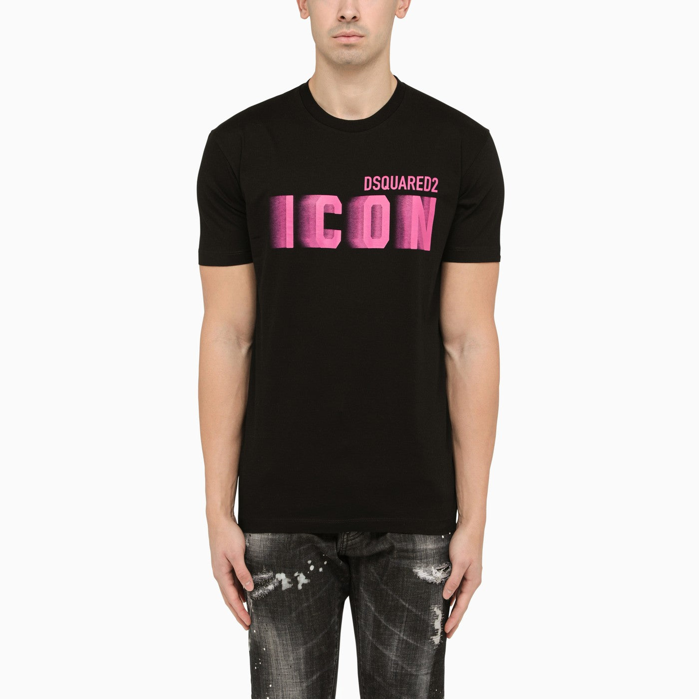 Dsquared2 Black Crew Neck T Shirt With Pink Icon Print