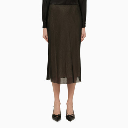 Vince Black And Beige Viscose Midi Skirt