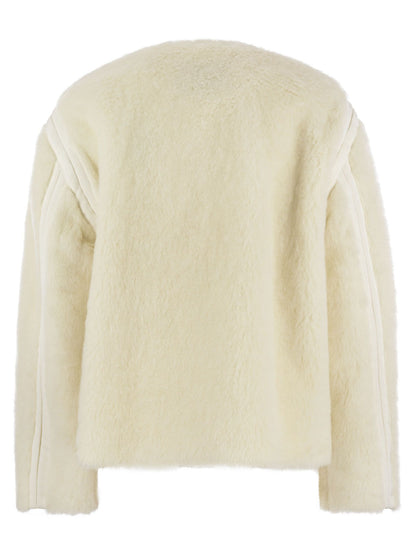 Max Mara Panno Teddy Fabric Crew Neck Jacket