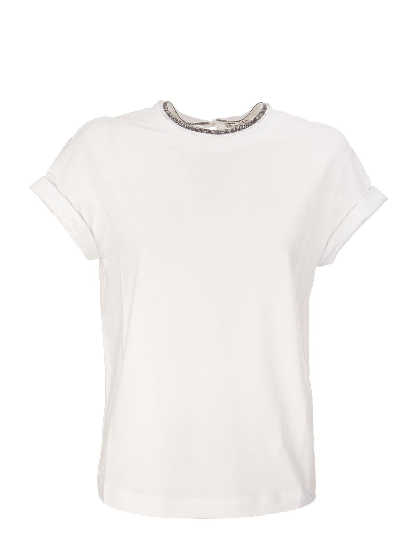 Brunello Cucinelli Stretch Cotton Jersey T Shirt With Precious Faux Layering