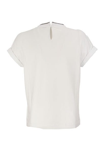 Brunello Cucinelli Stretch Cotton Jersey T Shirt With Precious Faux Layering