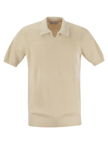 Brunello Cucinelli Cotton Rib Knit Polo Shirt